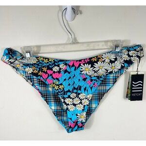 Vetchy Bikini Bottoms Womens L Laguna Reversible Flower Power & Plaid NEW Summer
